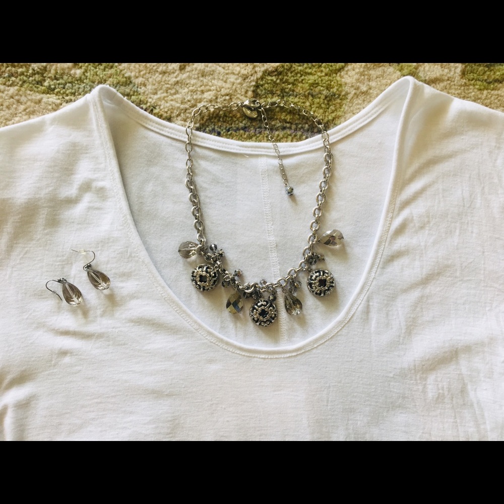 Grey crystal necklace and matching earrings